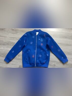 Balabala Kids Blue Robot Zip Up Bomber Jacket New System Graphic Patch Size 165